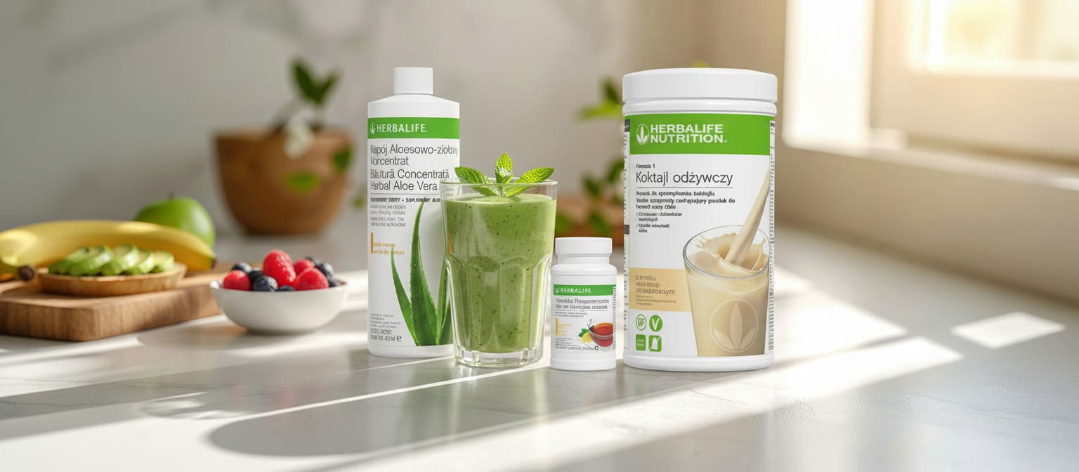 Program Zdrowe Śniadanie Herbalife, koktajl Formula 1, napój aloesowo-ziołowy i herbatka rozpuszczalna